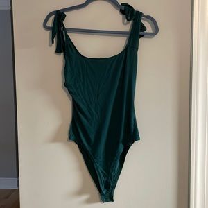 green open back shoulder tie bodysuit